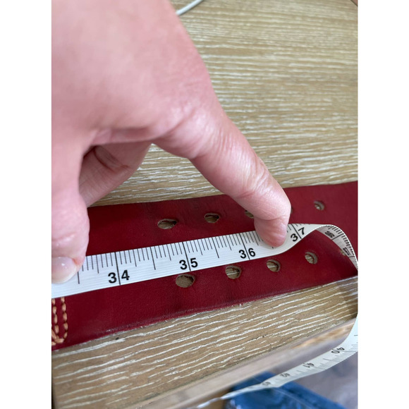 Vintage Pride Red Leather Belt Medium 35-38 Adjustable Rainbow Brass - Picture 5 of 11